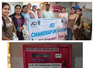 जेसीआई चंद्रपूर गरिमा तर्फे ‘प्रयास दिवस’ निमित्त एफईएस कॉलेजला सॅनिटरी व्हेंडिंग मशीन भेट